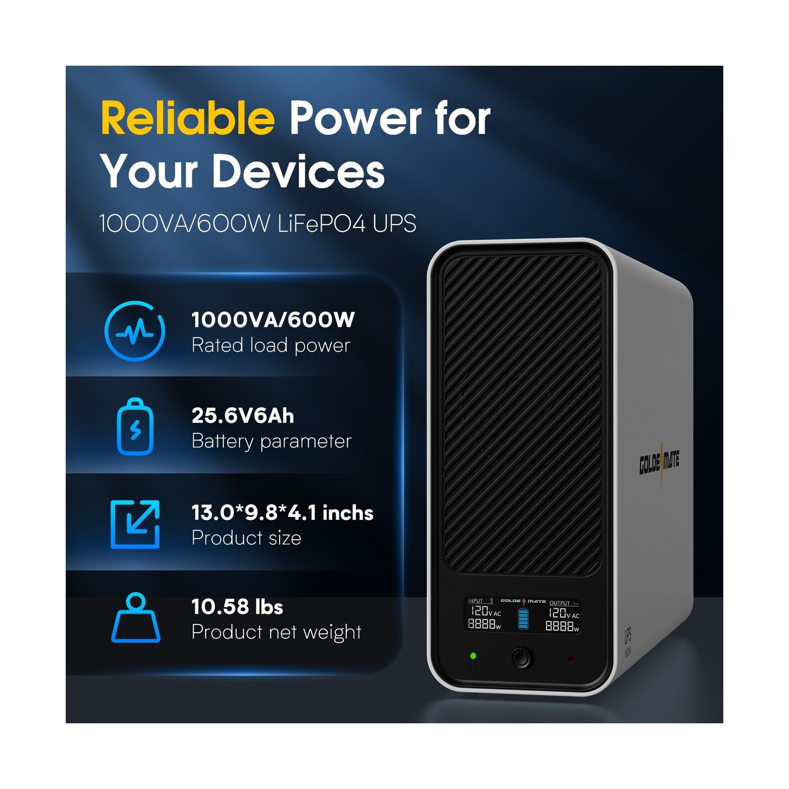1000VA/600W Lithium UPS Battery Backup and Surge Protector, Sinewave UPS Syst…