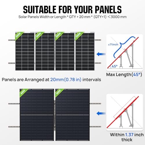 Upgraded Solar Ground Mount Adjustable Multi-Pieces Solar Panel 1-4 Panels