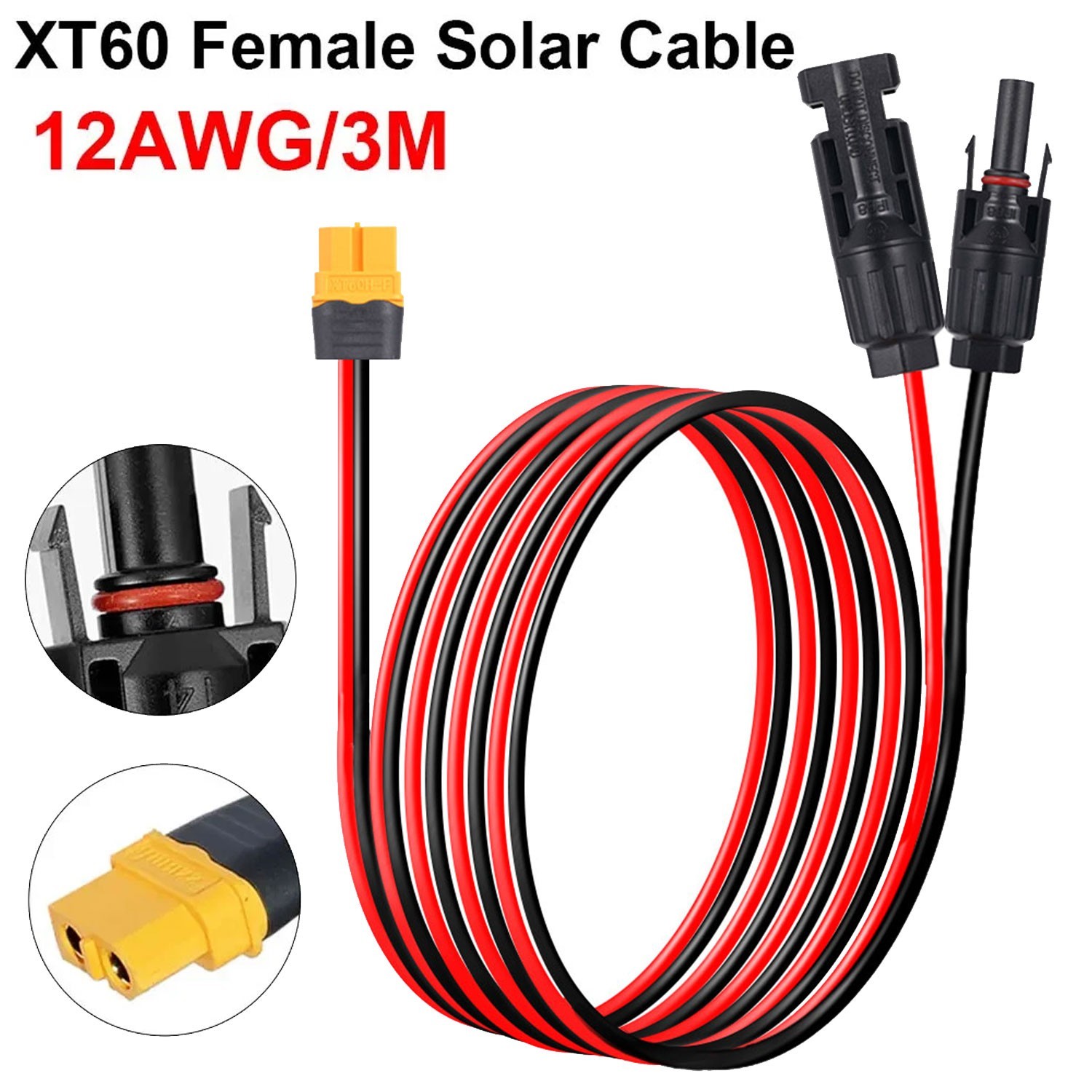Extension Cable 12AWG solar panel wire red black cable 10ft/3m solar panel cord