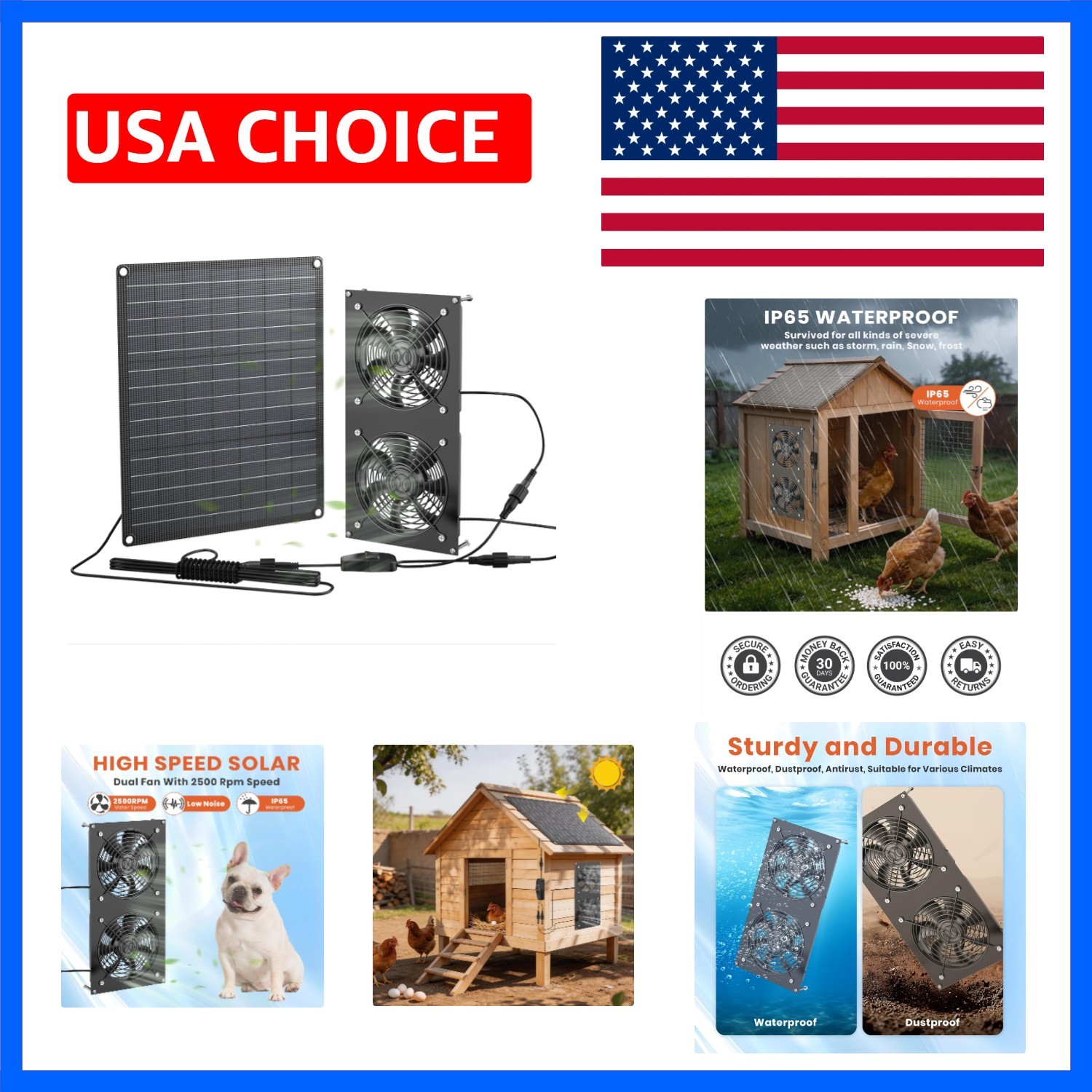 12W Solar Panel Powered Fan Kit, Dual Waterproof Fans, 2500RPM High Speed, S…