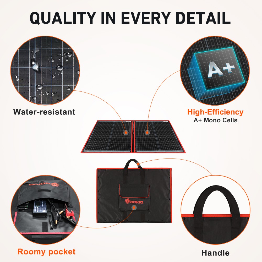 Dokio 100W 12V Portable Flexible Foldable Solar Panel Off-Grid RV Camping Travel