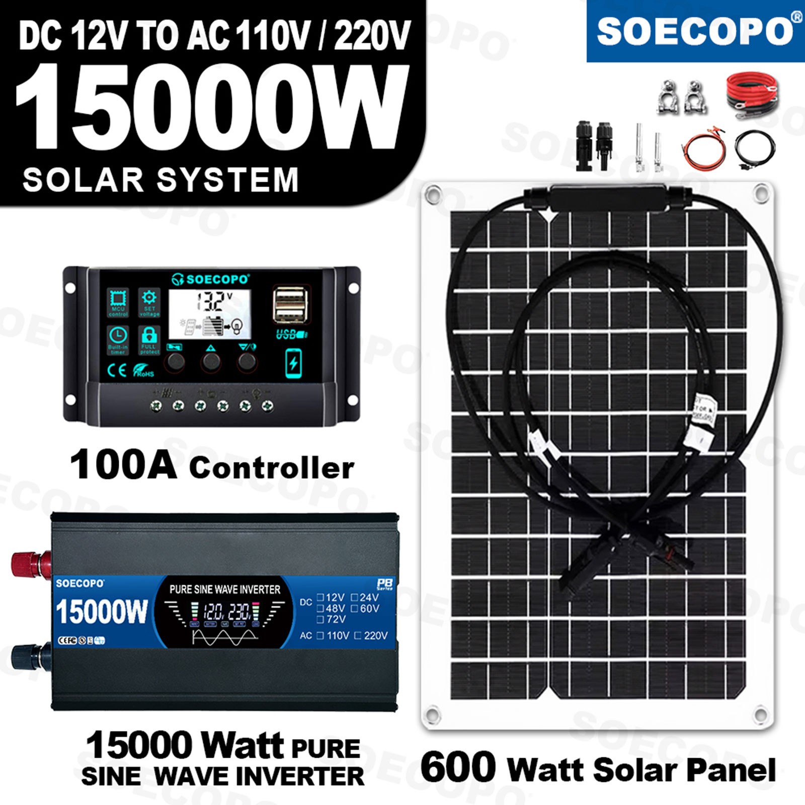 15000W Solar System Kit 12V To 110V/220V Off-Grid Inverter System 100A Control