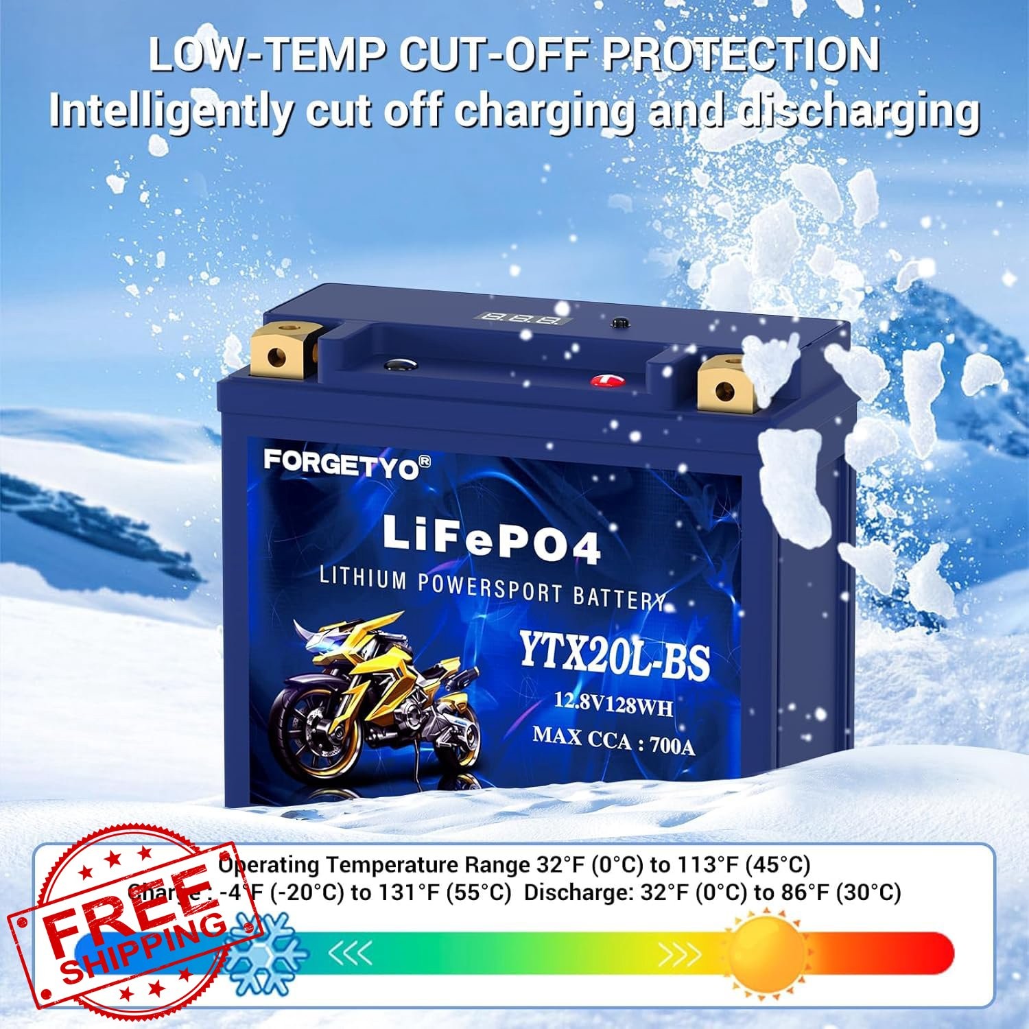 Forgetyo YTX20L-BS Motorcycle Battery Blue LiFePO4 700A ATV Jet Ski
