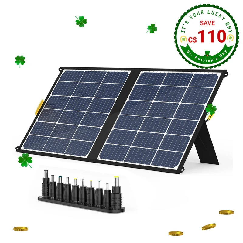 Gooloo Solar 100, 18V 100W Portable Solar Panel for Camping, Road Trip Foldable