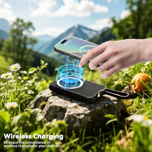 Solar Charger Power Bank 5000mAh with 4 Foldable Panels & 2 Built-in Cables,