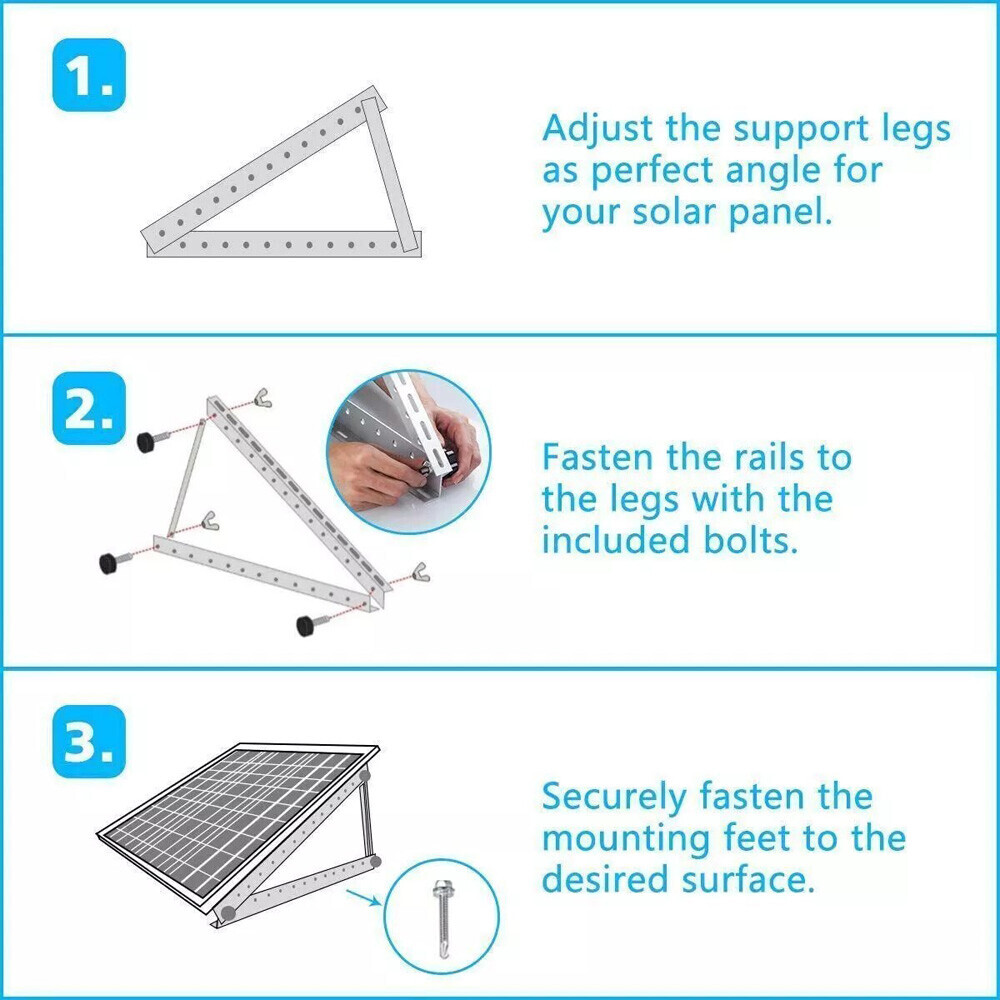 2PCS Solar Panel Brackets Adjustable Angle Mounting Frame Shed Boat Ground Mount