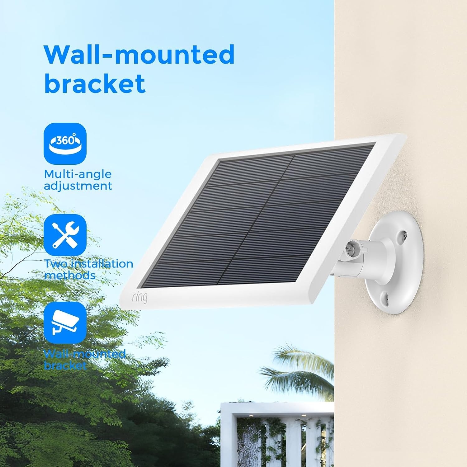 Durable 360° Adjustable Outdoor Solar Panel Mount for Ring – Easy Adhesive Setup