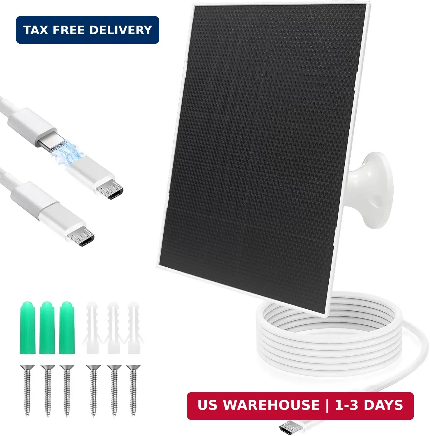 4W Solar Panel for Security Camera,Type C&Micro Solar Panel Charger for Recharge
