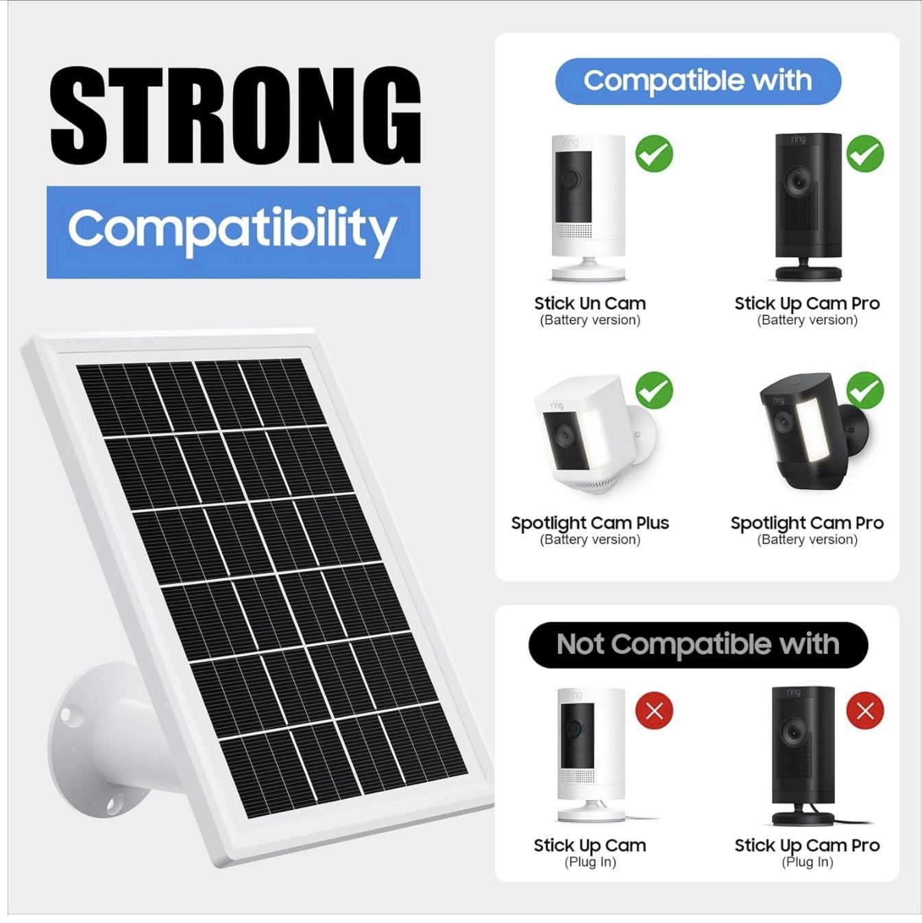 2 Pack Solar Panel Charger for Ring Security Camera 5 W 10 Ft Cord 5 in Panel ￼