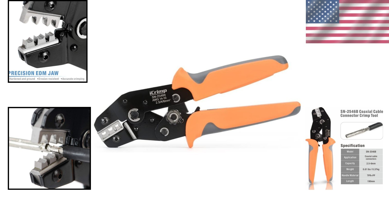 Durable iCrimp Solar Crimping Tool – EDM Jaw & Ergonomic Grip, Black/Orange