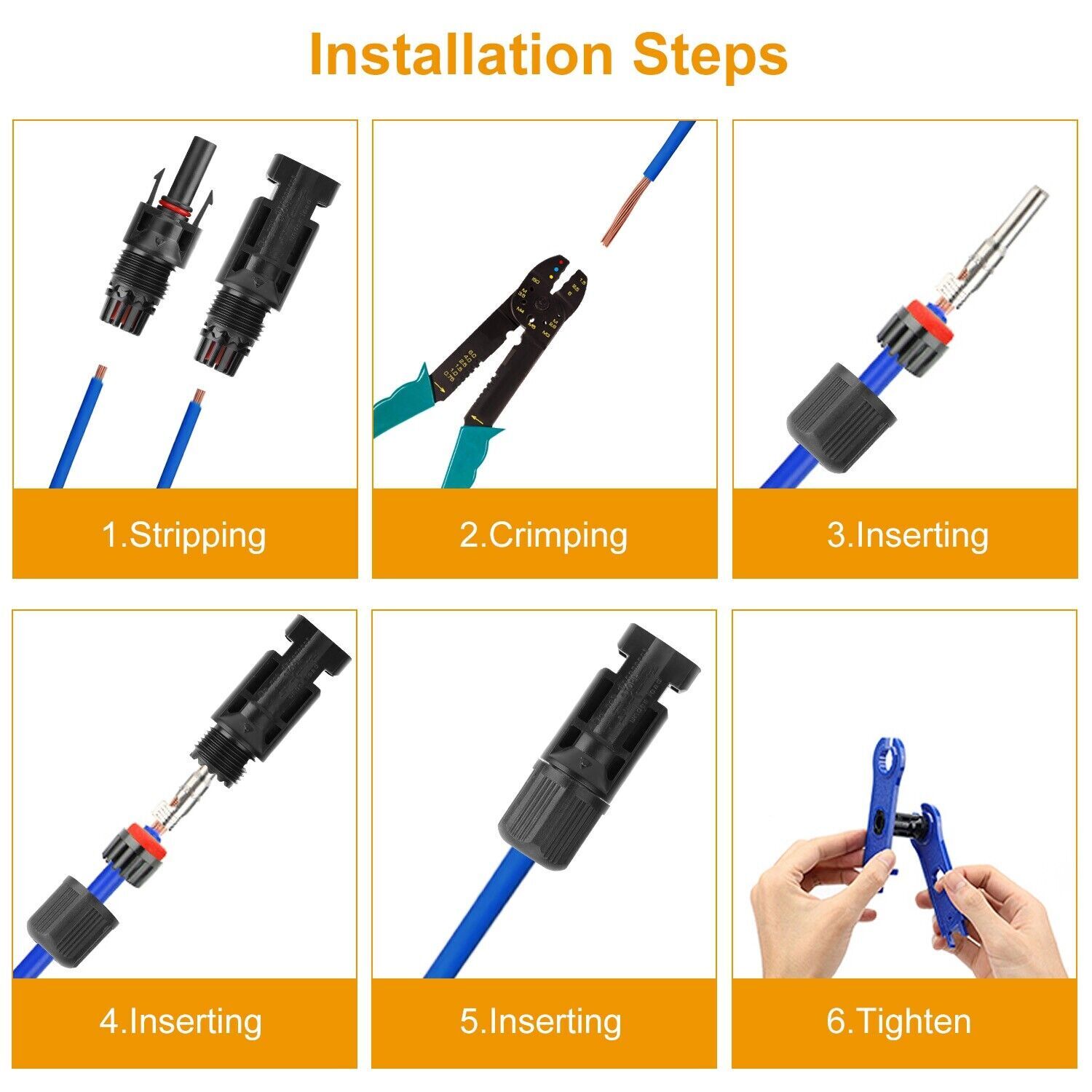 10Pairs Solar Panel Cable Connectors Male/Female Compatible Waterproof Connector