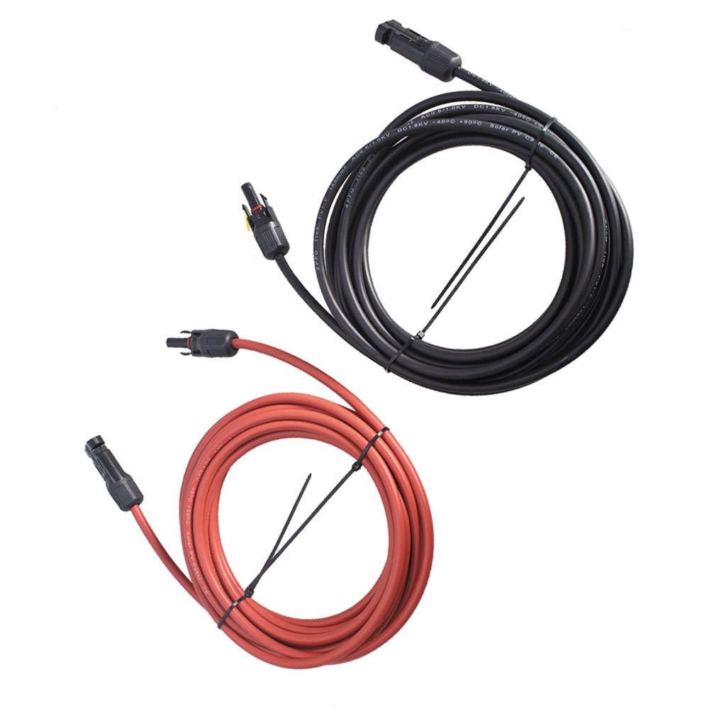 1 Pair Black + Red Solar Panel Extension Cable Wire Connector 20FT 6mm²/10AWG