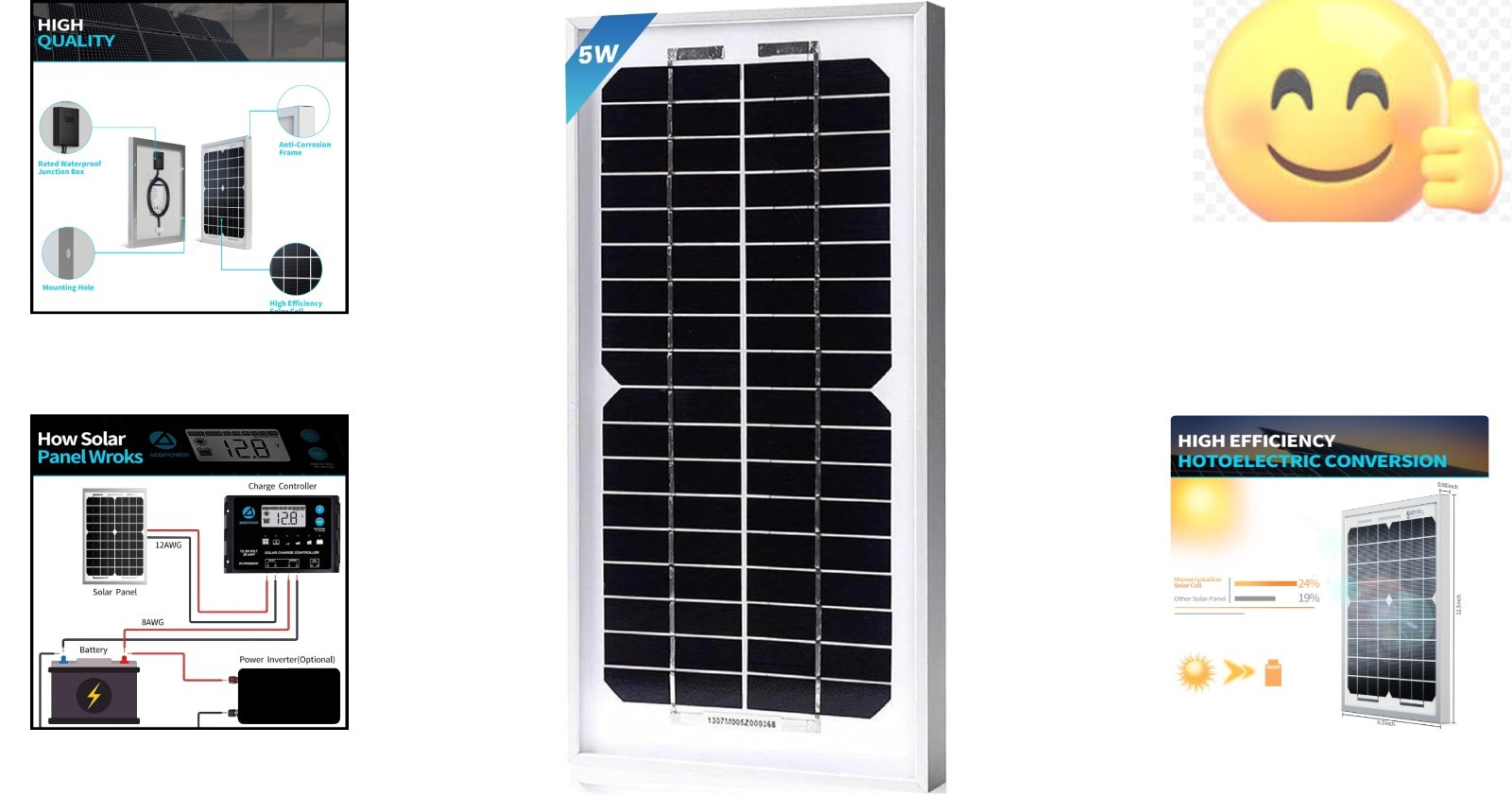 High Efficiency 5W Solar Panel for 12V Battery Charging – Compact & Durable