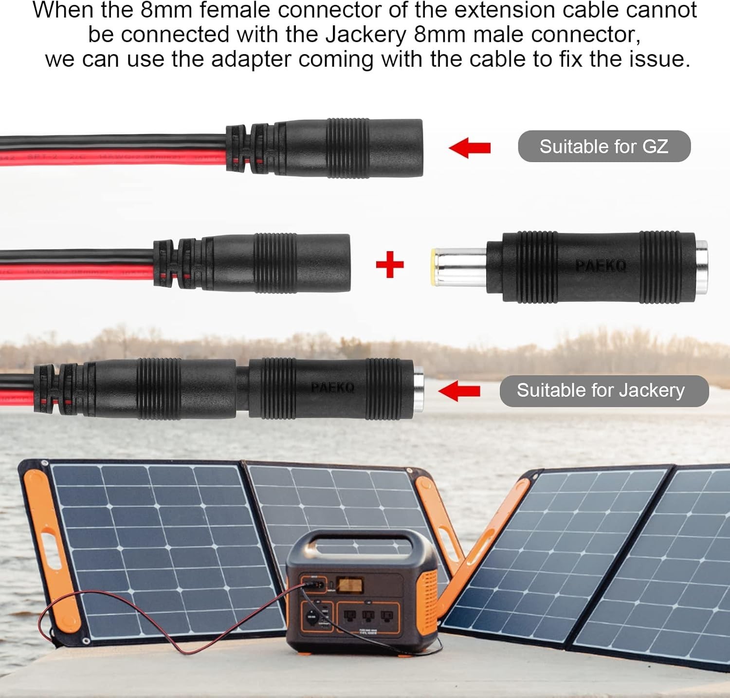 DC 8mm Male to SAE Connector 6Ft 14AWG Cable for Explorer 160-1000 Solar
