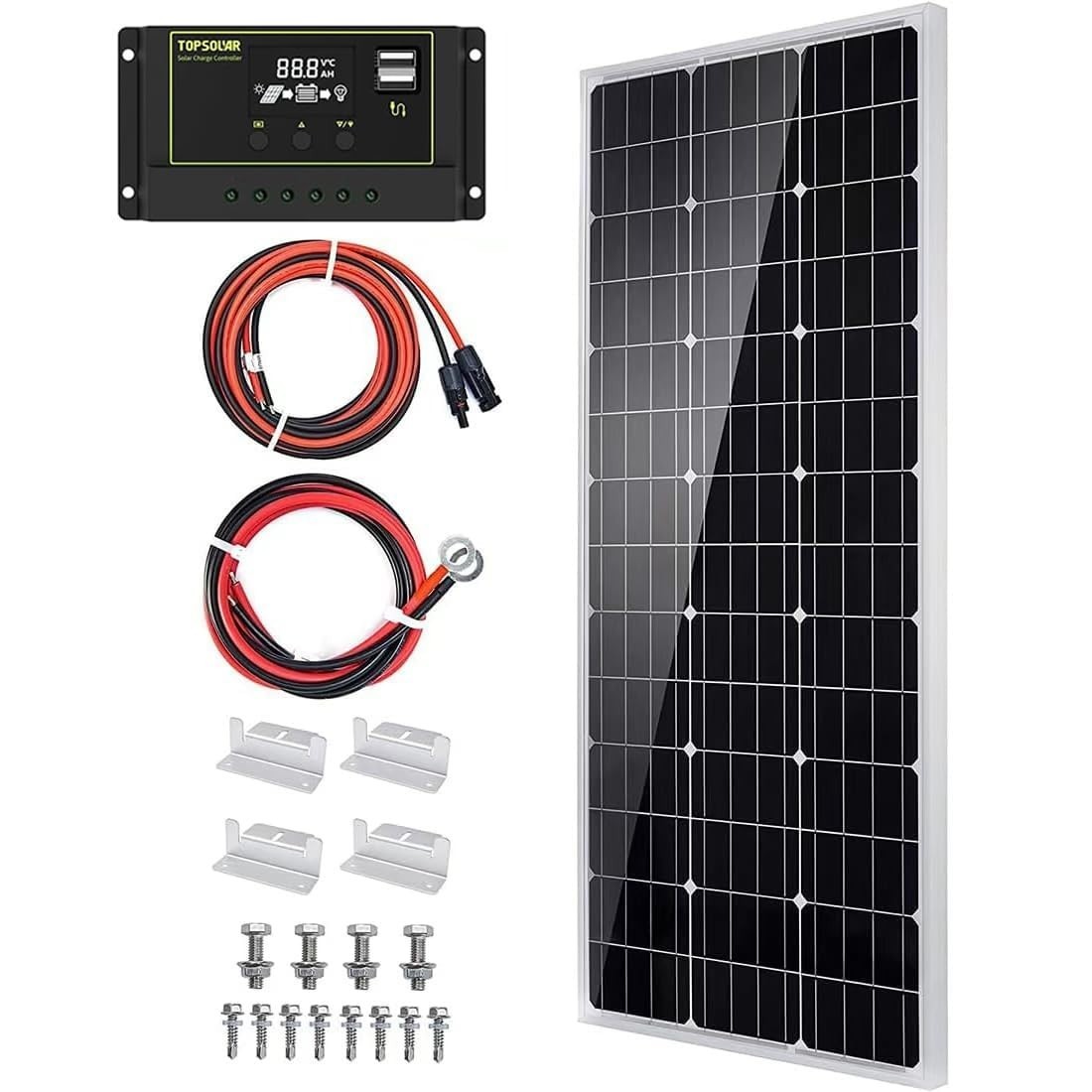 100W 12V Monocrystalline Solar Panel Kit Off-Grid System for RV, Boat, Home + 30