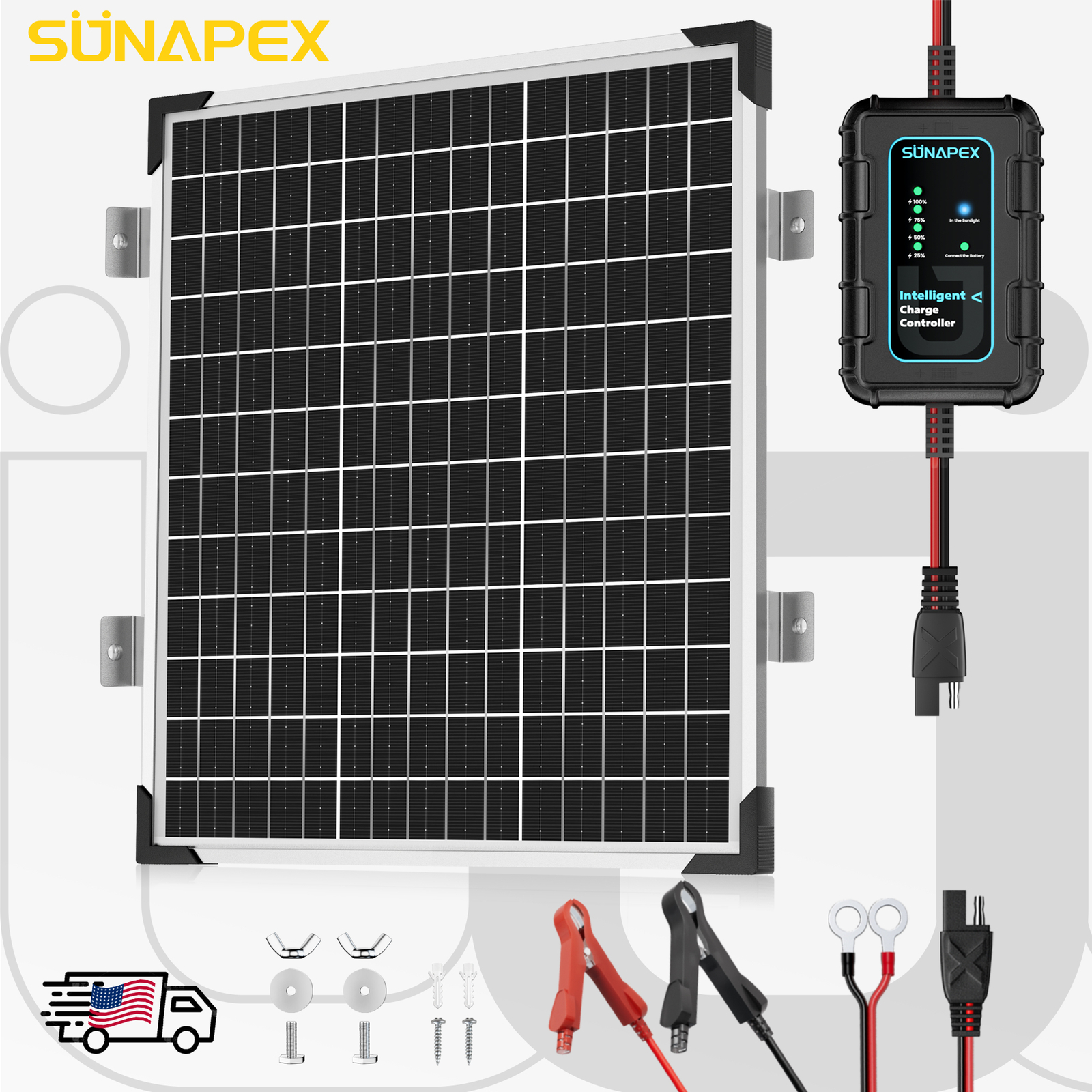 20W/30W/50W 12V Solar Battery Trickle Charger Maintainer with Controller for Car