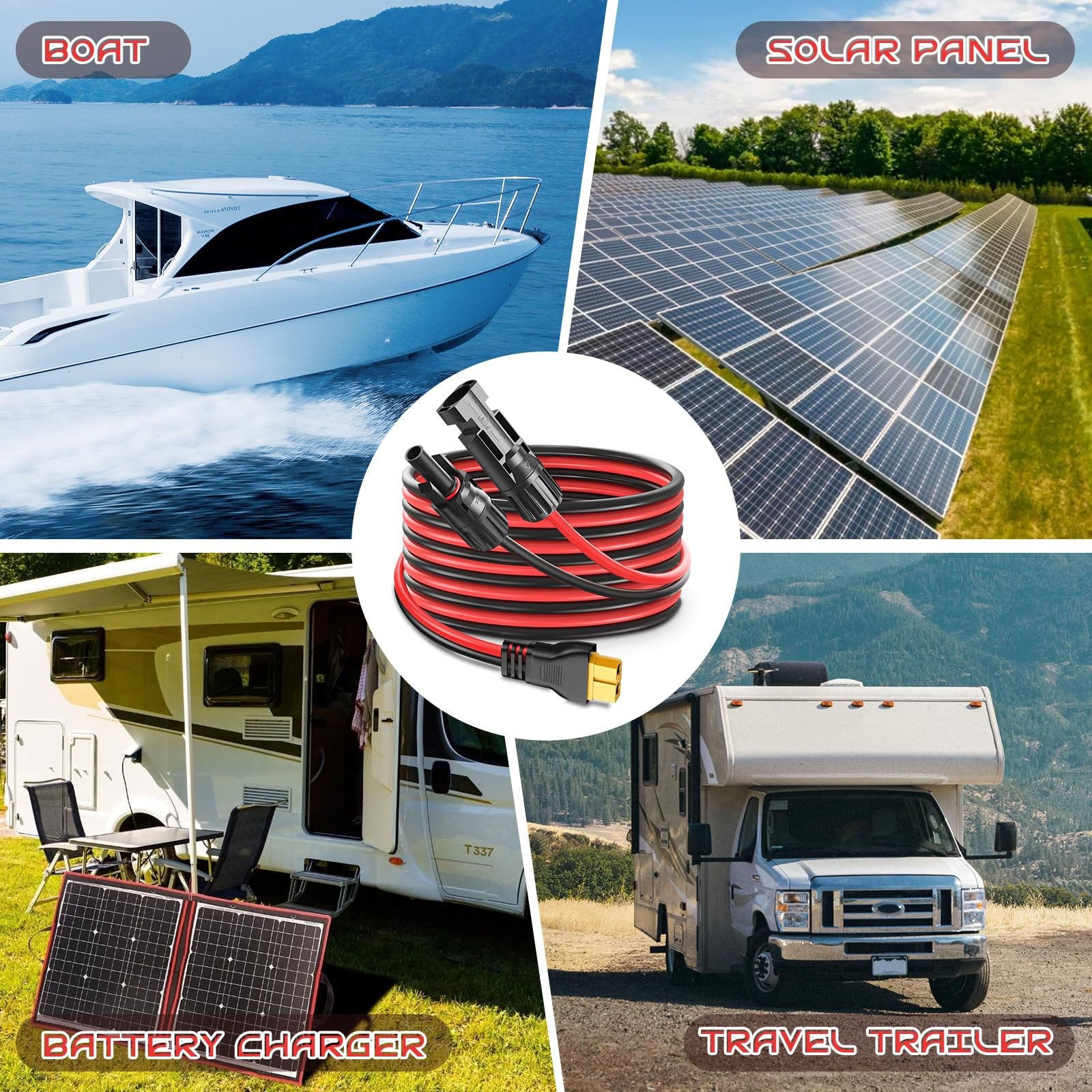 6FT 10AWG XT60 Solar Charging Cable, Solar Panel Connector to XT60 Extension …