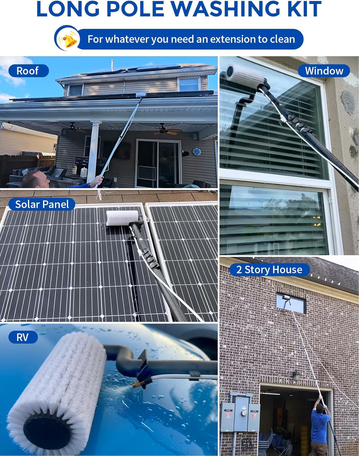 Electric Solar Panel Cleaning Kit, 20FT Solar Panel Cleaning Brush and Pole with