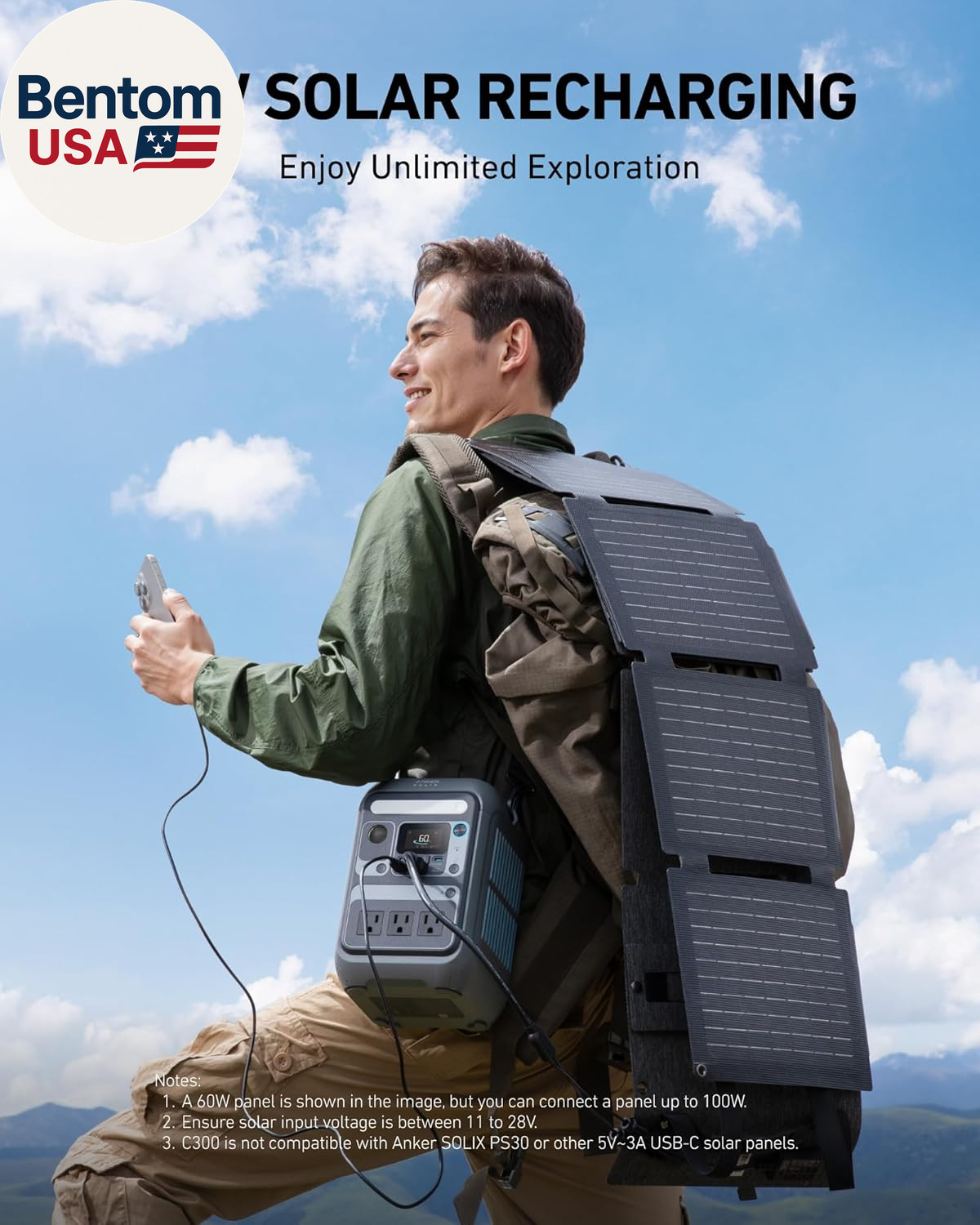 Solar Generator SOLIX C300 with 60W Solar Panel, 288Wh Portable Power Station, 3