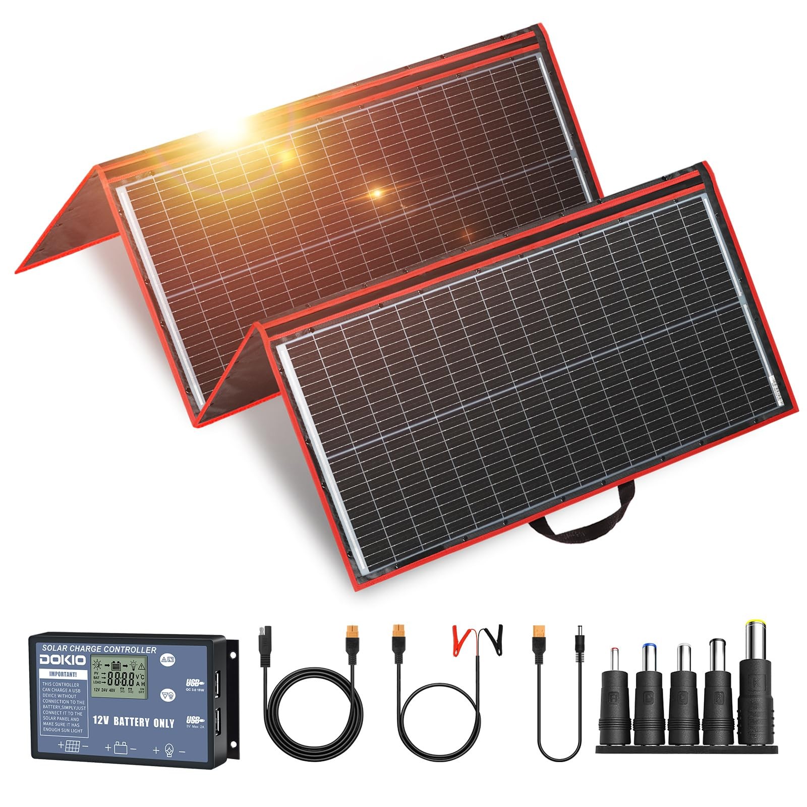 DOKIO 300W Portable Foldable Solar Panel Kit, Compact 19.3×37.4in Design 15.2…