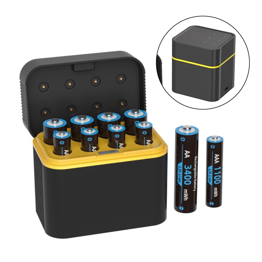 Eight Slot Lithium Battery Charger with LED Indicator and Modern Type C Port