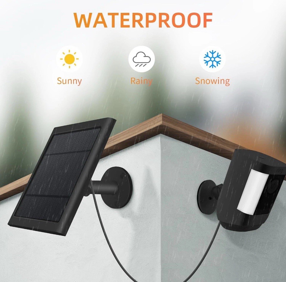 2 Pack 4W Solar Charger for Ring Spotlight & Stick Up Outdoor Cam, Black, High