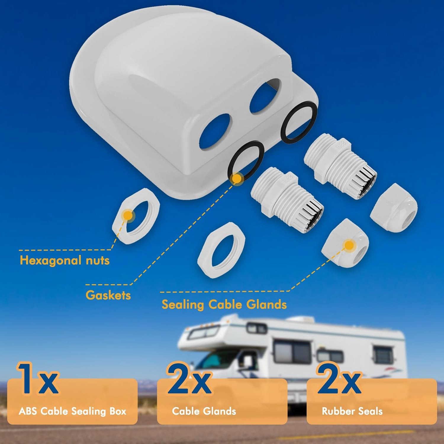 2 Pack of IP68 Waterproof Solar Cable Entry Gland by , Weather Resistant Dual Ca