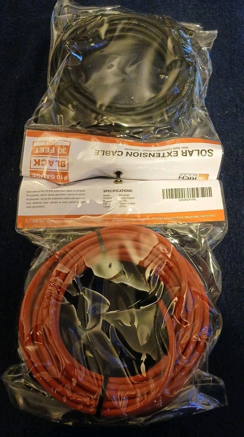 Rich Solar Extension Cables Male to Female 30ft (10 Gauge) RS-30102TC Brand New