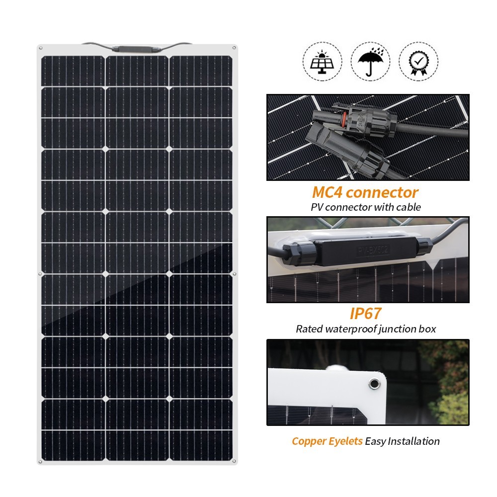 130W Solar Panel Flexible Monocrystalline PV Charging For RV Boat 1140*530*2.5mm