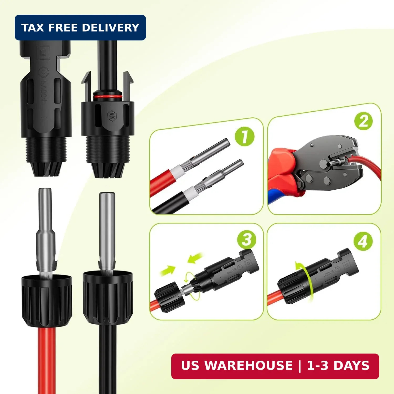 10AWG Solar Panel Wire, 2x50FT 6mm² Solar Extension Cable Red & Black 84 Strands