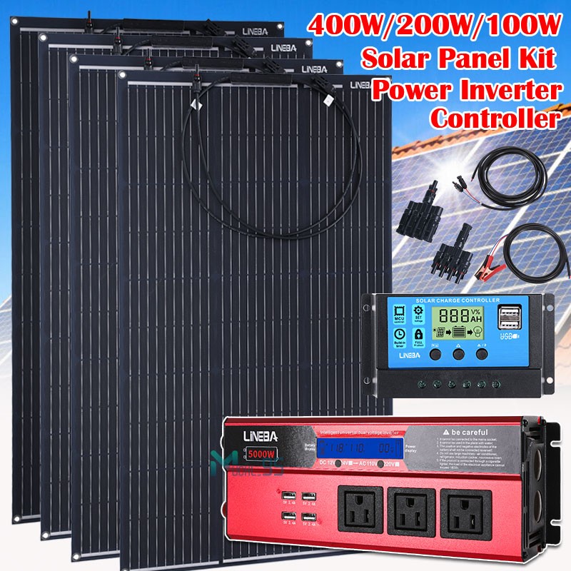 400W 12V Mono Solar Panel kit Off Grid RV Shed Cabin Boat Marine Battery Inverte