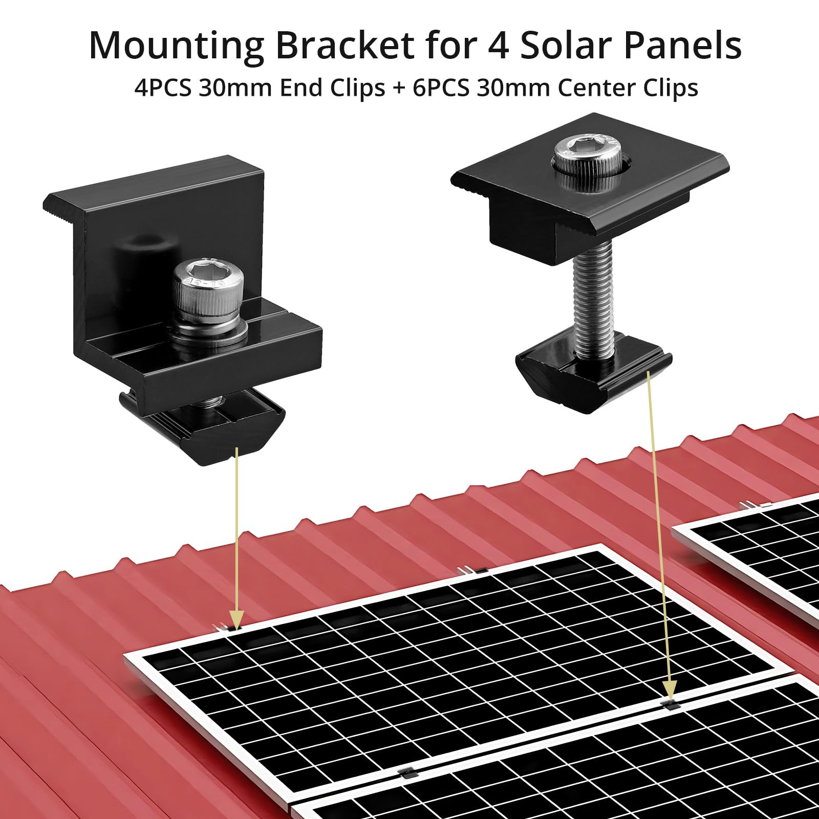 10 PCS Solar Panels Brackets 30mm, Aluminium 6 x T-Shaped Mid Clamps + 4 x En…