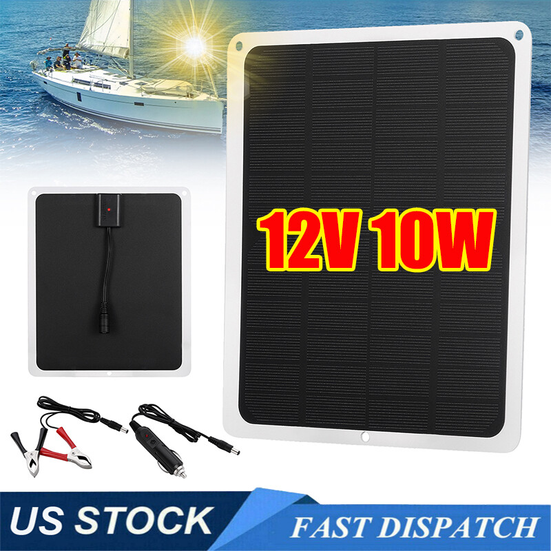 12V 10W Solar Panel Kit Trickle Battery Charger Maintainer Boat RV Car Vehicle