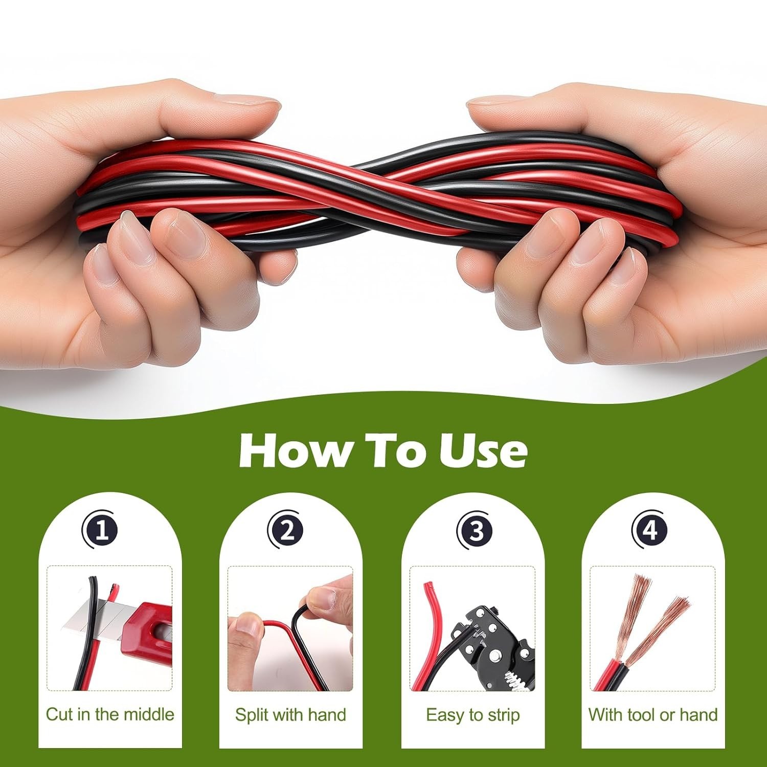 100FT 14/2 Gauge Red Black Electrical Wire for LED Strips 12V 24V DC Extension