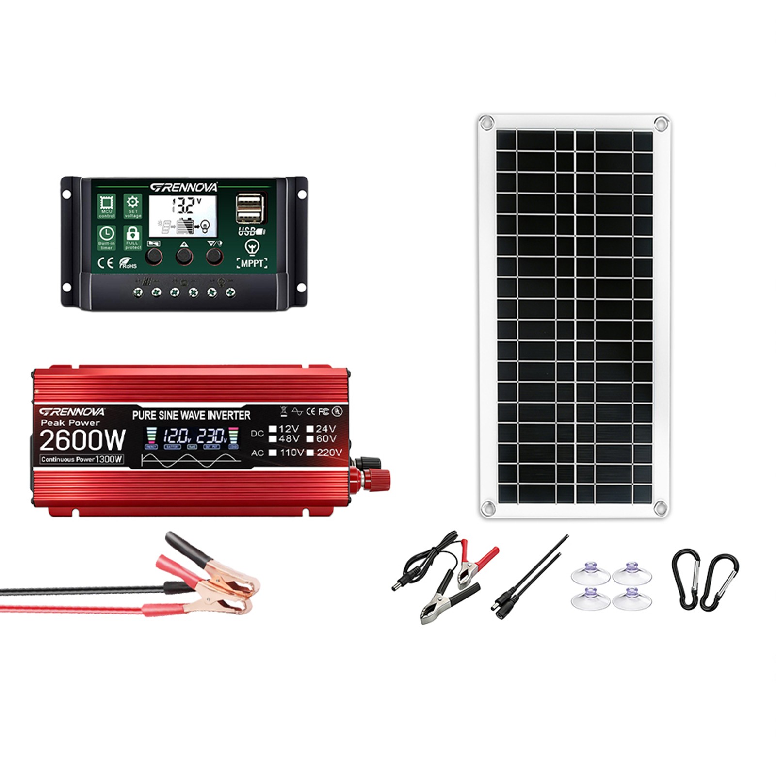 Grennova 2600W Off-Grid Solar Kit 60A MPPT Pure Sine Home RV Power