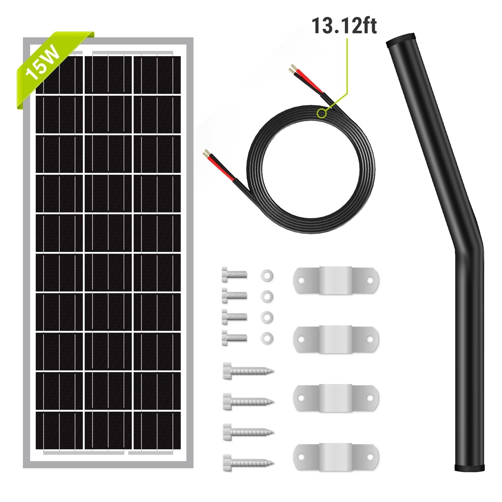 15W 12V Solar Panel for Automatic Gate Openers, Charger Kit & Mounting Tools
