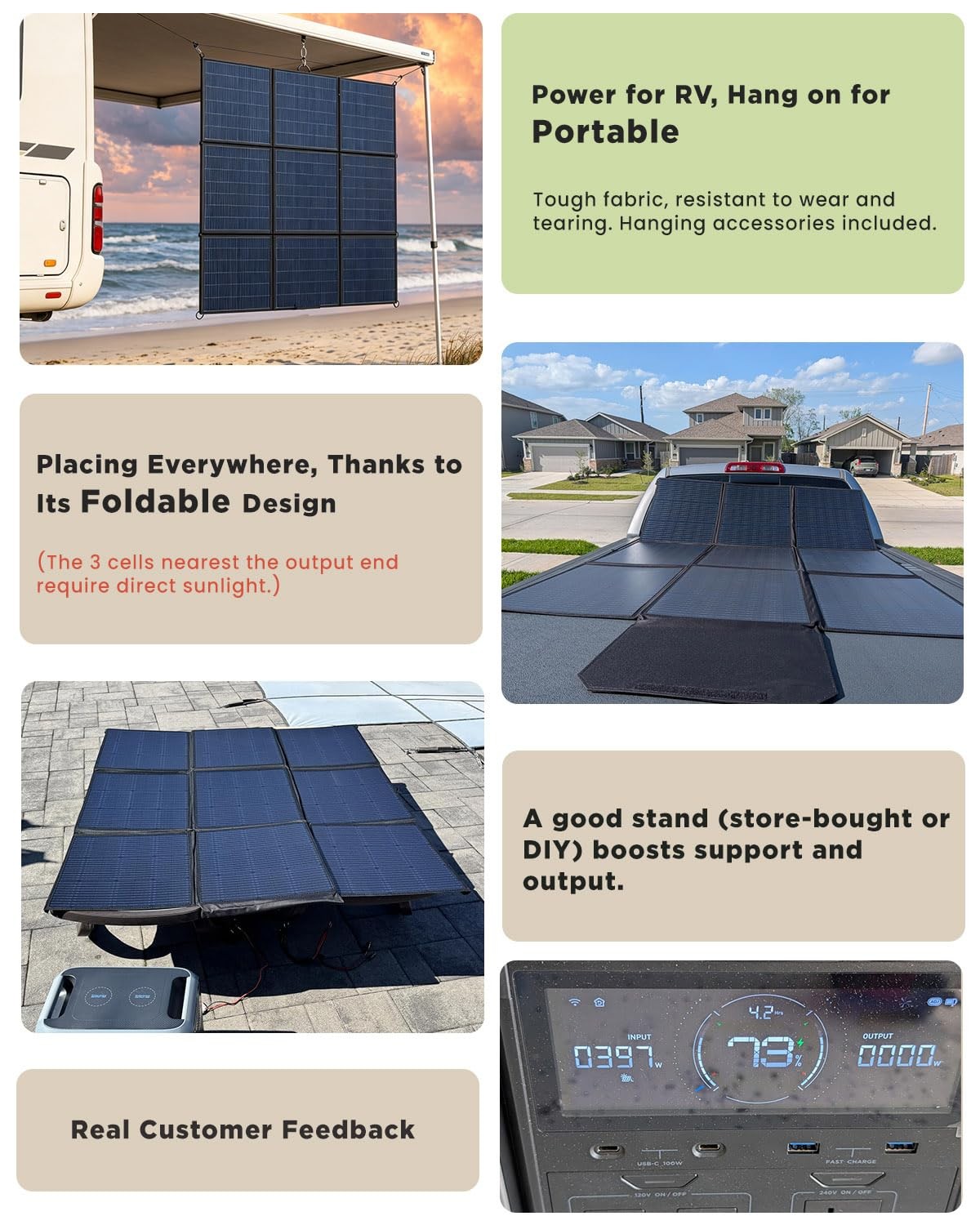 LVYUAN 400W Portable Solar Panel, 36V Foldable Blanket Solar Panel IP64 PPERC…