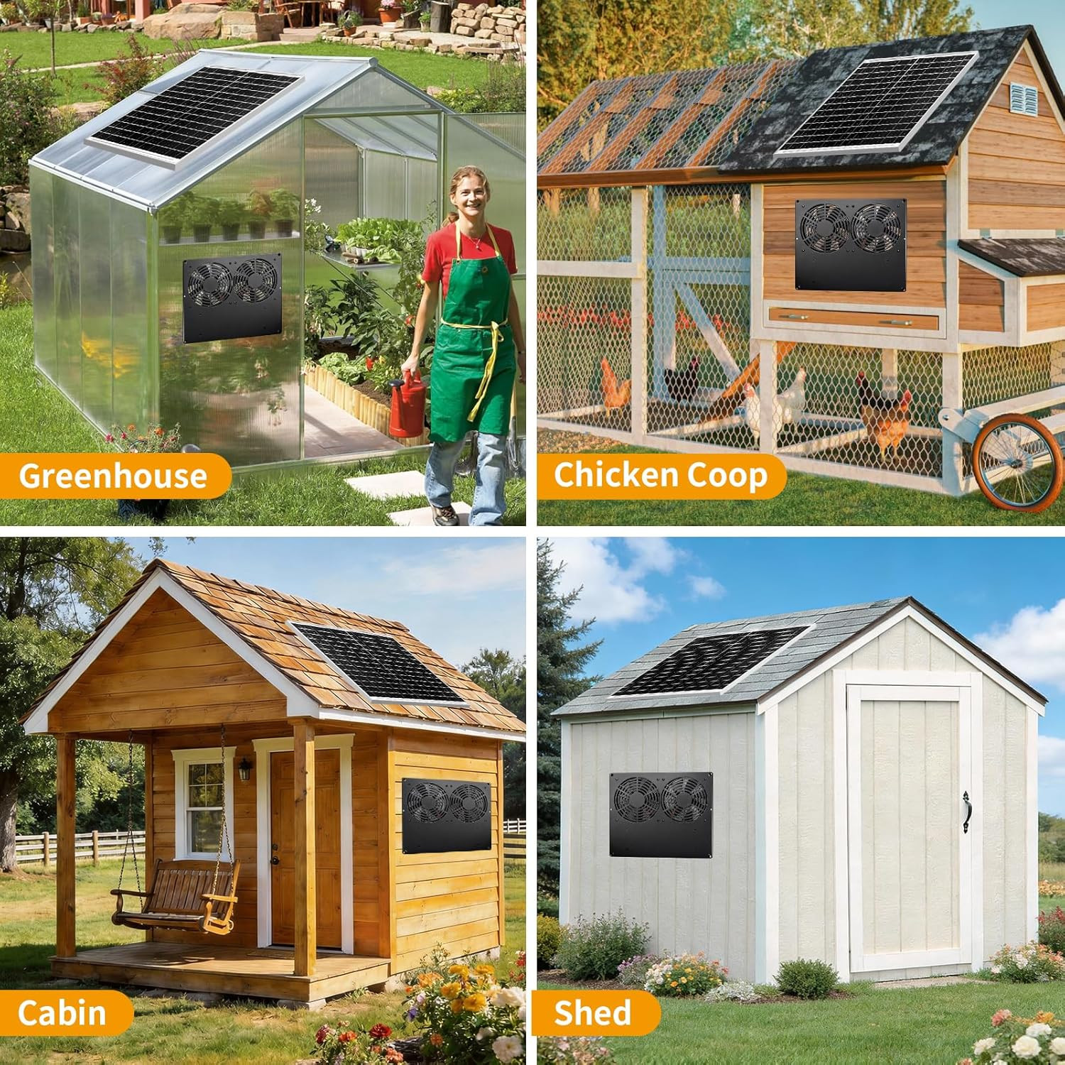 25W Metal Frame Solar Powered Fan with Battery, IP65 Waterproof Solar Exhaust/In