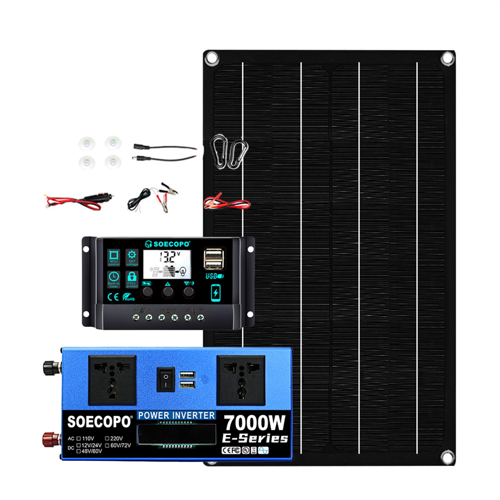 7000W Solar Power Supply 800W Panel 100A Controller 12V/24V DC to AC 110V/220V