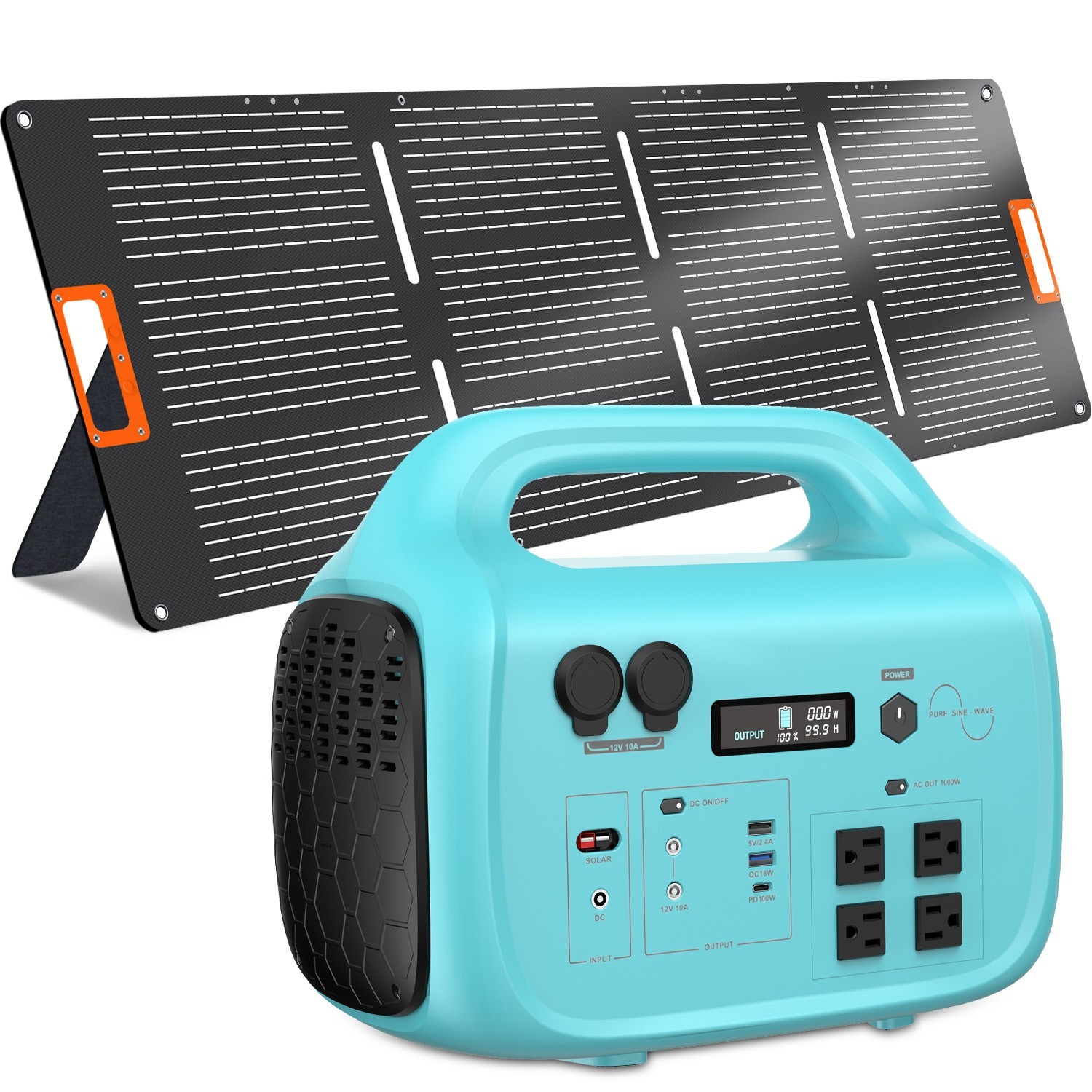 1000W Portable Power Station with 200W Solar Panel, Outdoor Power Bank Generator
