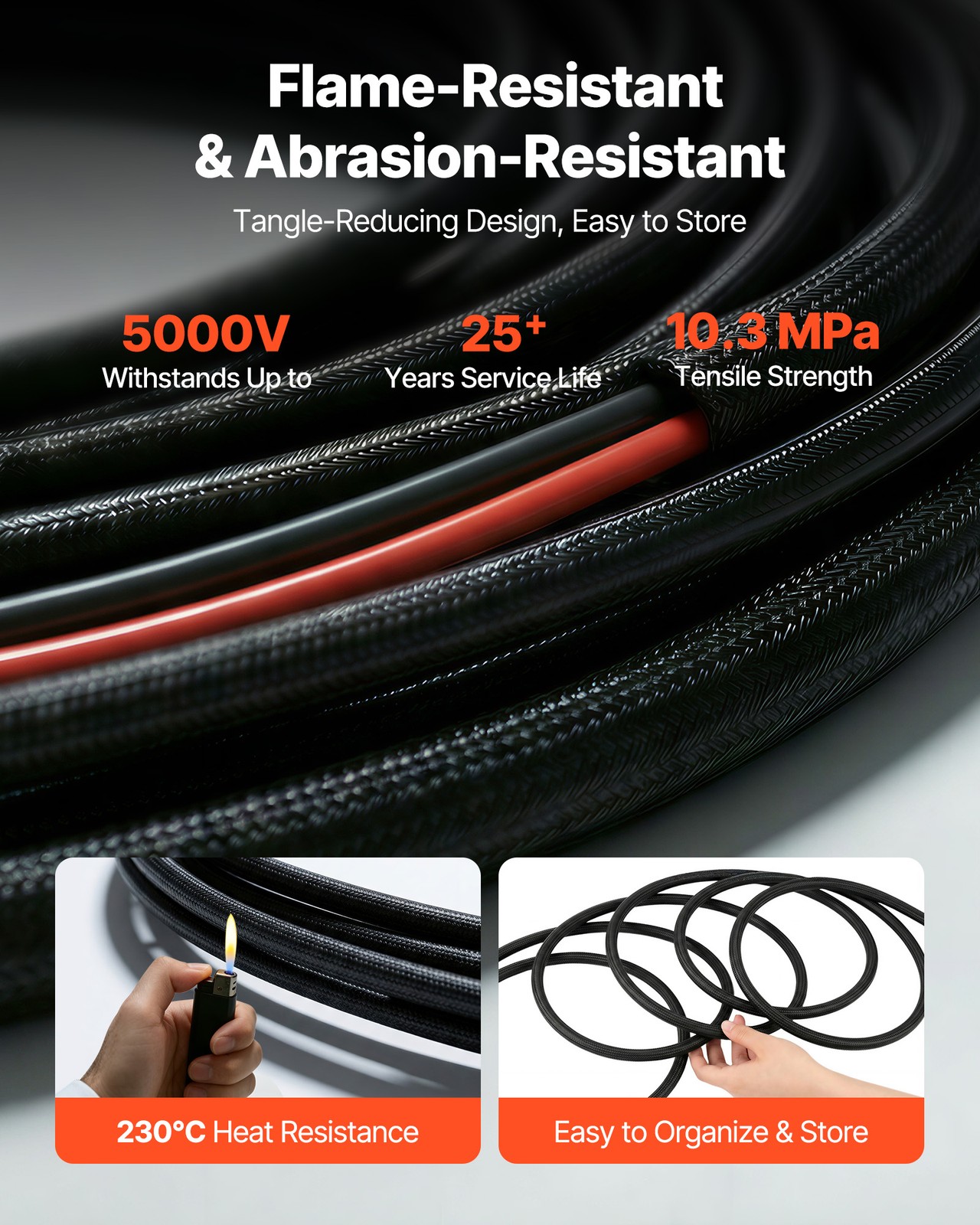 VEVOR 50FT Solar Panel Extension Cable 10AWG Wire Flame Retardant with Connector