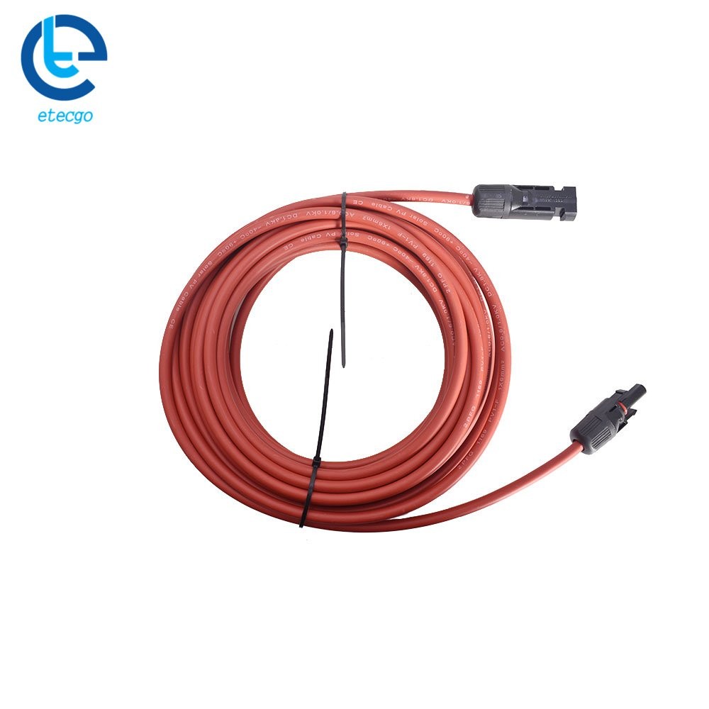 1 Pair 25 Feet 10AWG Red + Black Solar Panel Extension Cable Wire Connector