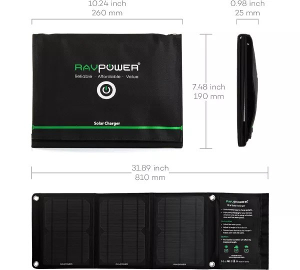 RAVPower 15W Foldable Dual-Port Waterproof Smart Solar Charger Kit RP-SC02
