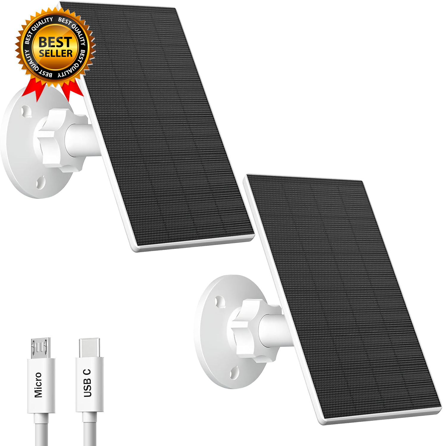2W Solar Panel for Security Cameras, Solar Charger with Micro