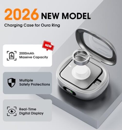Charging Case for Oura Ring Gen 4 & 3 Charger, 2000mAh Portable Travel Silver