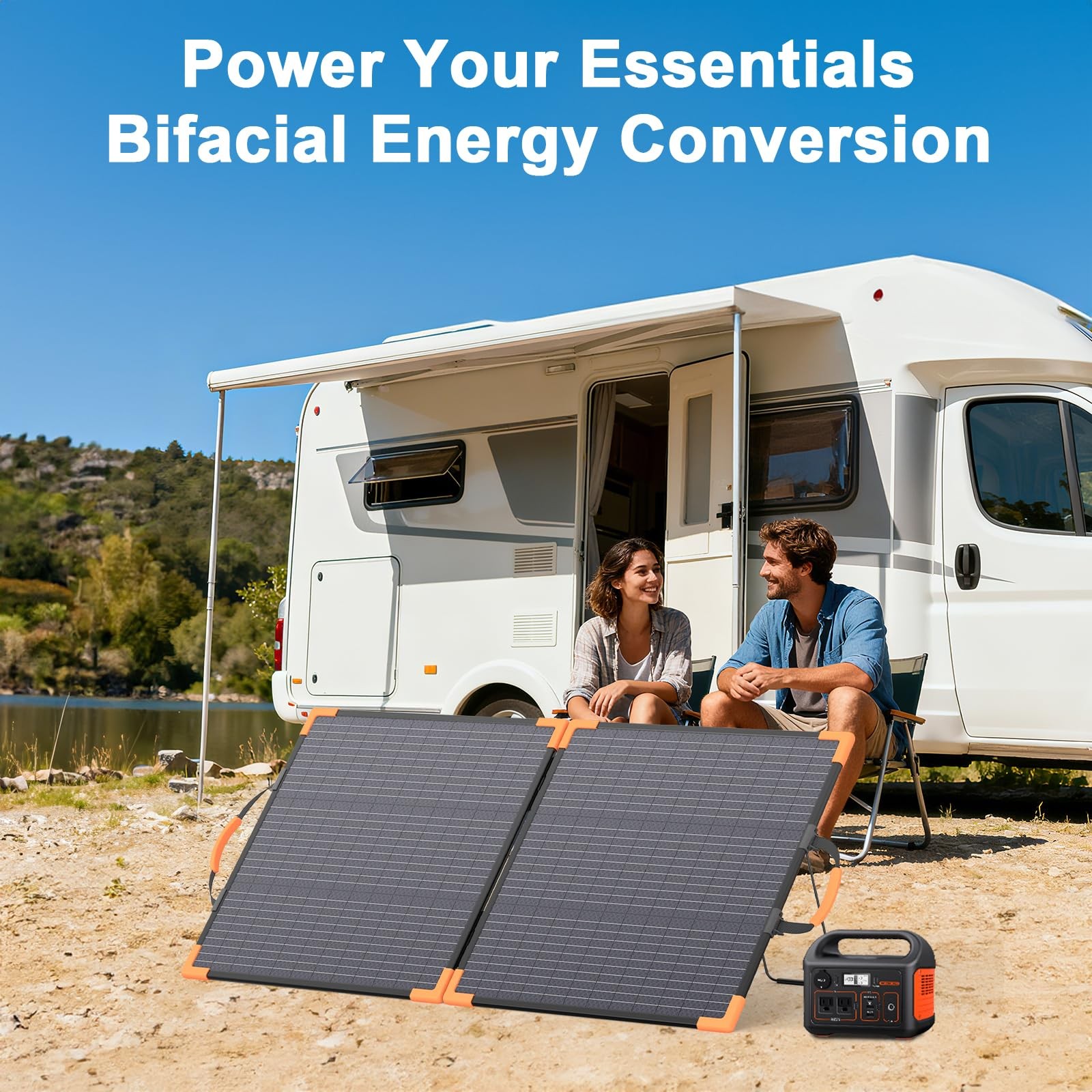 100 Watt Bifacial Portable Solar Panel for Power Station, 20V Foldable Solar …