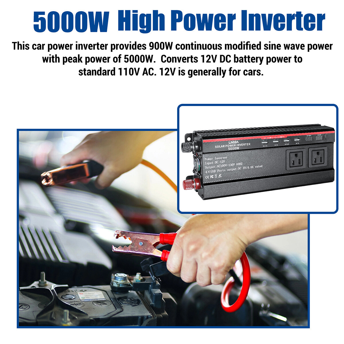 200W Foldable Solar Panel with Controller & 5000W Power Inverter Kit For Camping