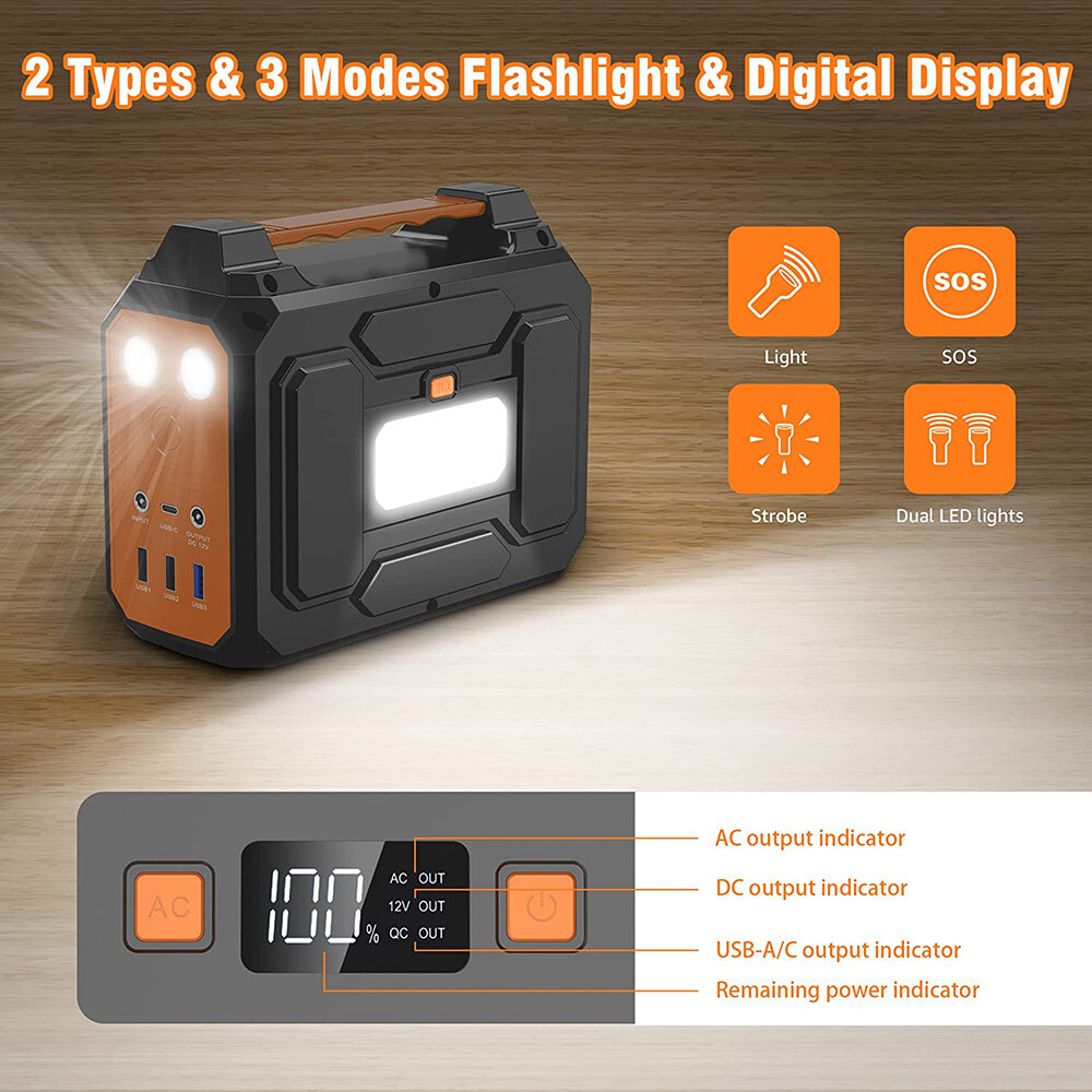 Portable Power Station 146Wh 100W AC USB Battery Charger Camping Solar Generator