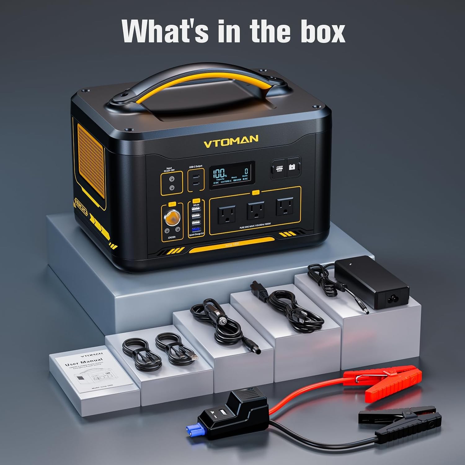 VTOMAN Jump 1800 Portable Power Station &12V Car Jump Starter, 1548Wh LiFePO4