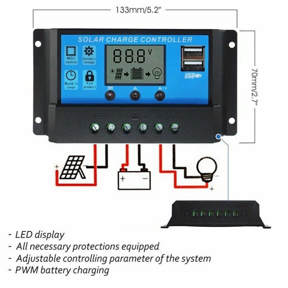 16000W Car Inverter 200W Solar Panel Kit 12V 100A Battery Charger w/ Controller